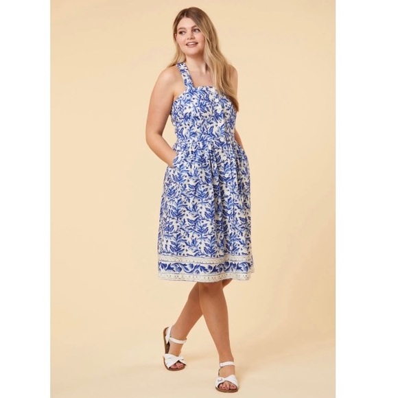 RANIER BLUEBIRD POTTERY PRINT COTTON SUNDRESS - Picture 2 of 8